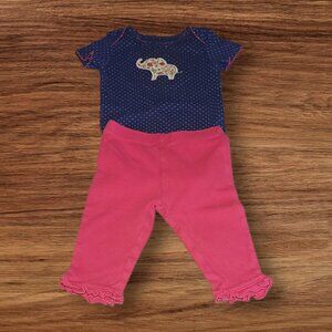 Child of Mine Navy/Pink Elephant Onesie and Pink Ruffle Pants Size 0-3 Months
